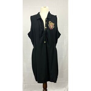 Y2K COOGI Sleeveless Polo Dress Black Gold Pink Embellished Crest Logo 3X Plus